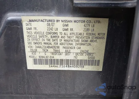 2008 Nissan Altima 2.5 S from USA, damaged, VIN 1N4AL21E48N409298